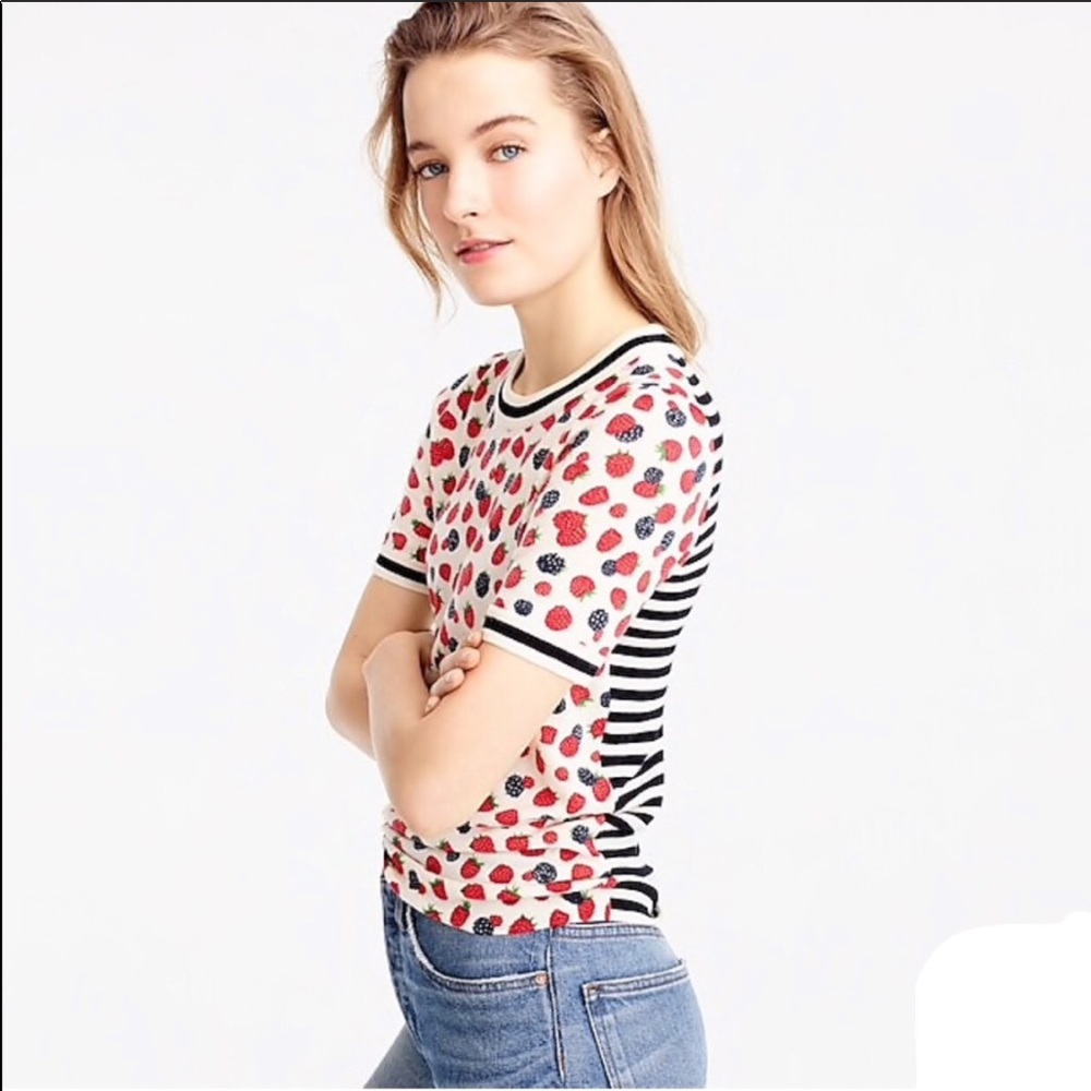 J. Crew Wool Rasberry Short Sleeve Sweater